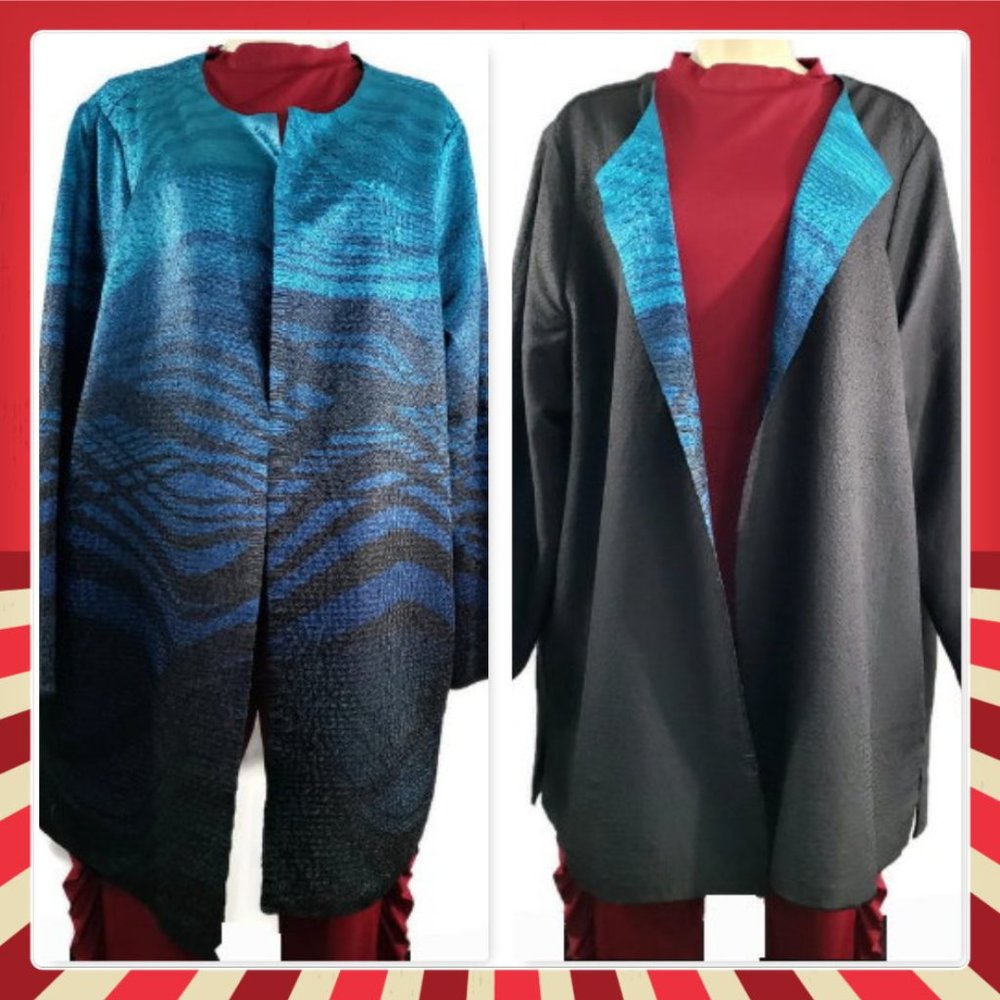 Reversible open front long jacket Plus Size great for travel